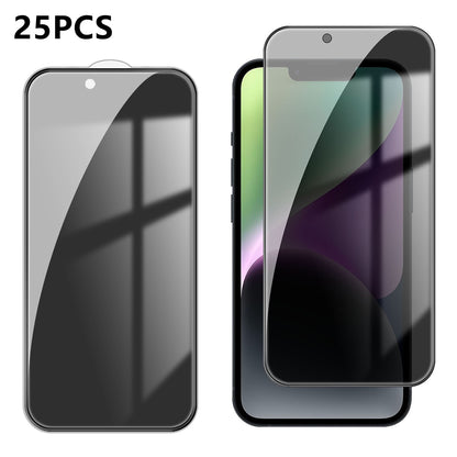 For iPhone 14 25Pcs Anti-spy Screen Protector Silk Printing High Aluminium-silicon Glass Full Cover Anti-fingerprint Privacy Film