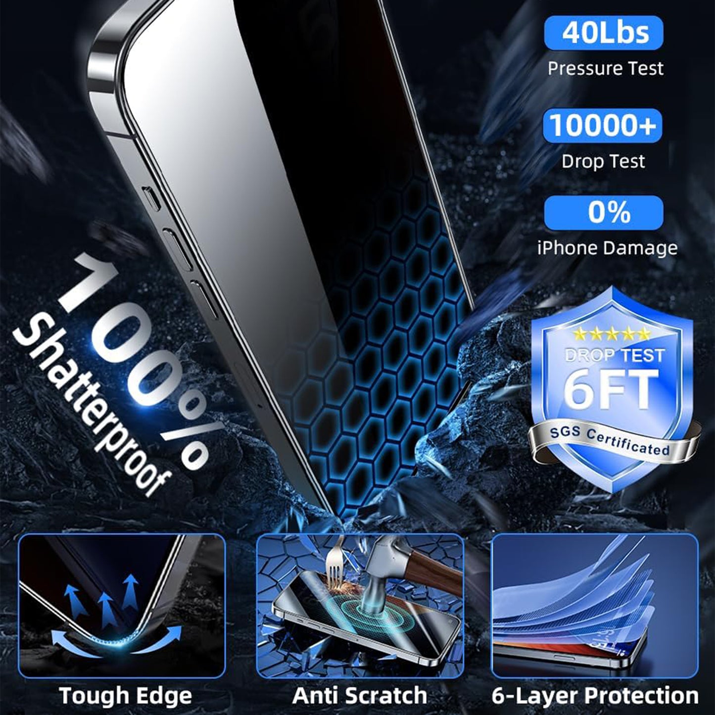 For iPhone 14 25Pcs Anti-spy Screen Protector Silk Printing High Aluminium-silicon Glass Full Cover Anti-fingerprint Privacy Film