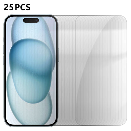 For iPhone 15 25Pcs Screen Protector Ultra Clear High Aluminium-silicon Glass Anti-fingerprint Film (Not Complete Covering)