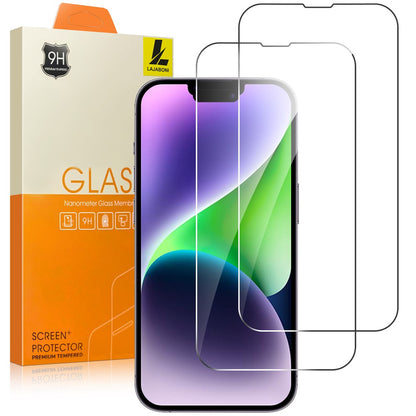 LAJABONI 2Pcs For iPhone 14 Plus HD Clear Screen Protector Anti-Explosion 2.5D Arc Edge Not Complete Covering Tempered Glass Screen Film