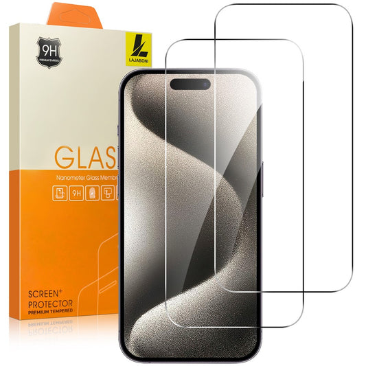 LAJABONI 2Pcs For iPhone 15 Pro Max HD Clear Screen Protector Anti-Explosion 2.5D Arc Edge Not Complete Covering Tempered Glass Screen Film
