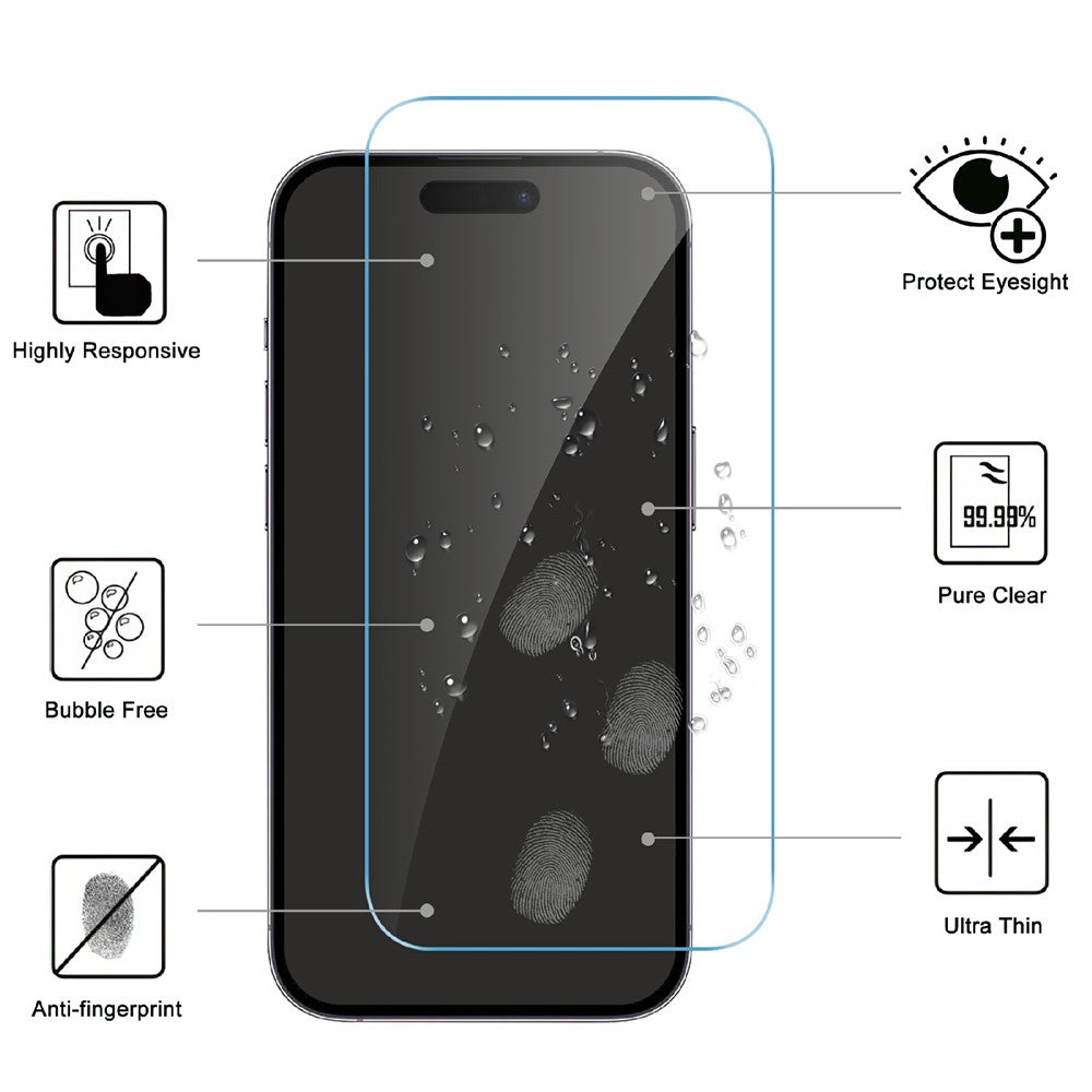 LAJABONI 2Pcs For iPhone 15 HD Clear Screen Protector Anti-blue-ray Not Complete Covering Tempered Glass Screen Film