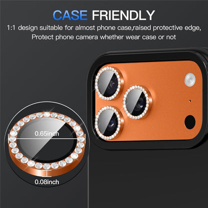 1Set For iPhone 17 Pro Camera Lens Protector Tempered Glass+Metal Ring Rhinestone Lens Film