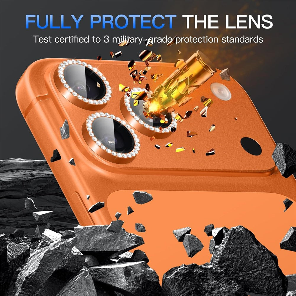 1Set For iPhone 17 Pro Camera Lens Protector Tempered Glass+Metal Ring Rhinestone Lens Film