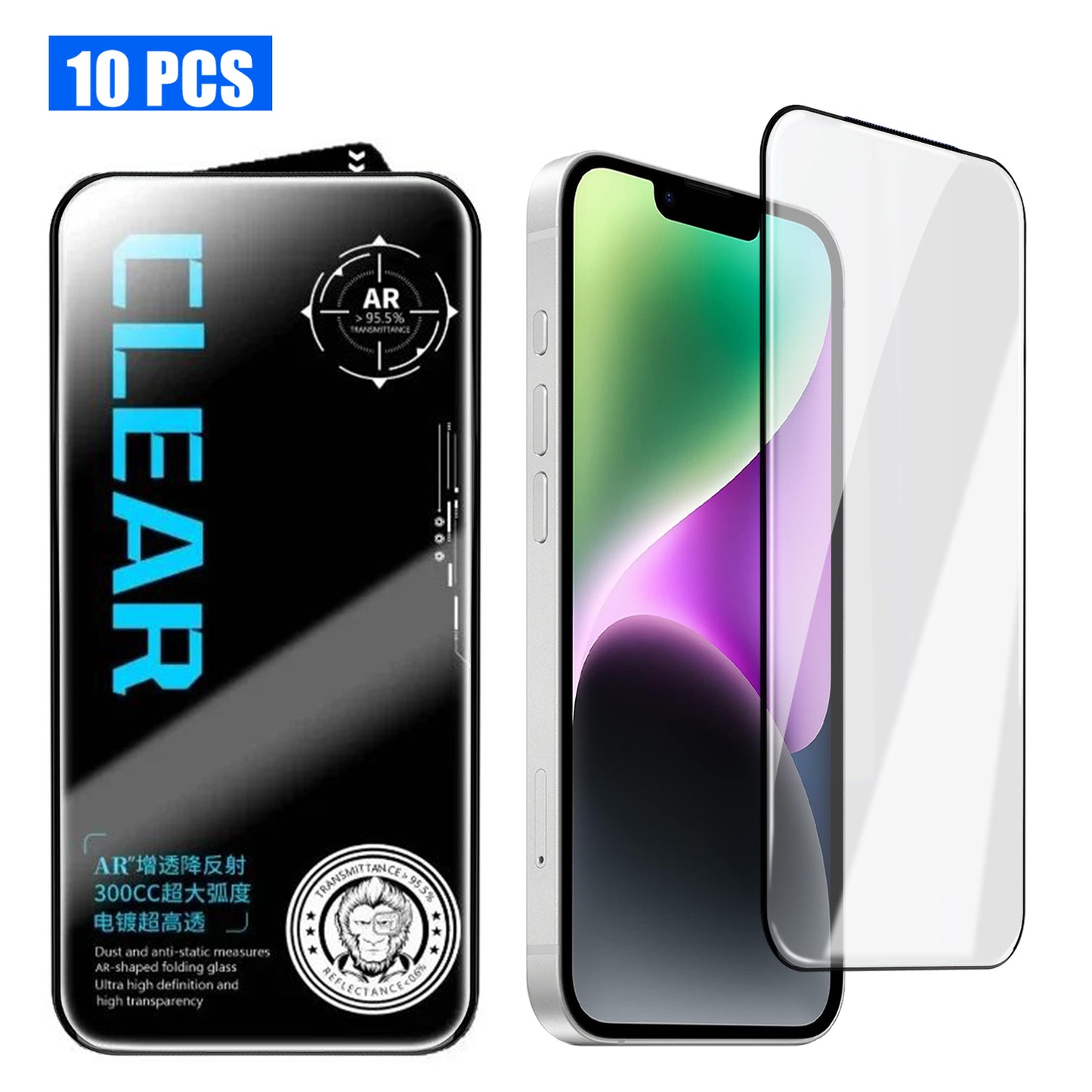 For iPhone 14 10Pcs Screen Protector AR Anti-Reflection High Aluminium-silicon Glass Silk Printing Clear Film