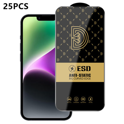 For iPhone 14 25Pcs Screen Protector Anti-static Silk Printing Medium Alumina Glass HD Clear Film
