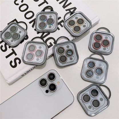 MKADI For iPhone 14 Pro / 14 Pro Max 1 Set Metal + Tempered Glass Camera Lens Protector Rhinestone Decor Anti-scratch Lens Film