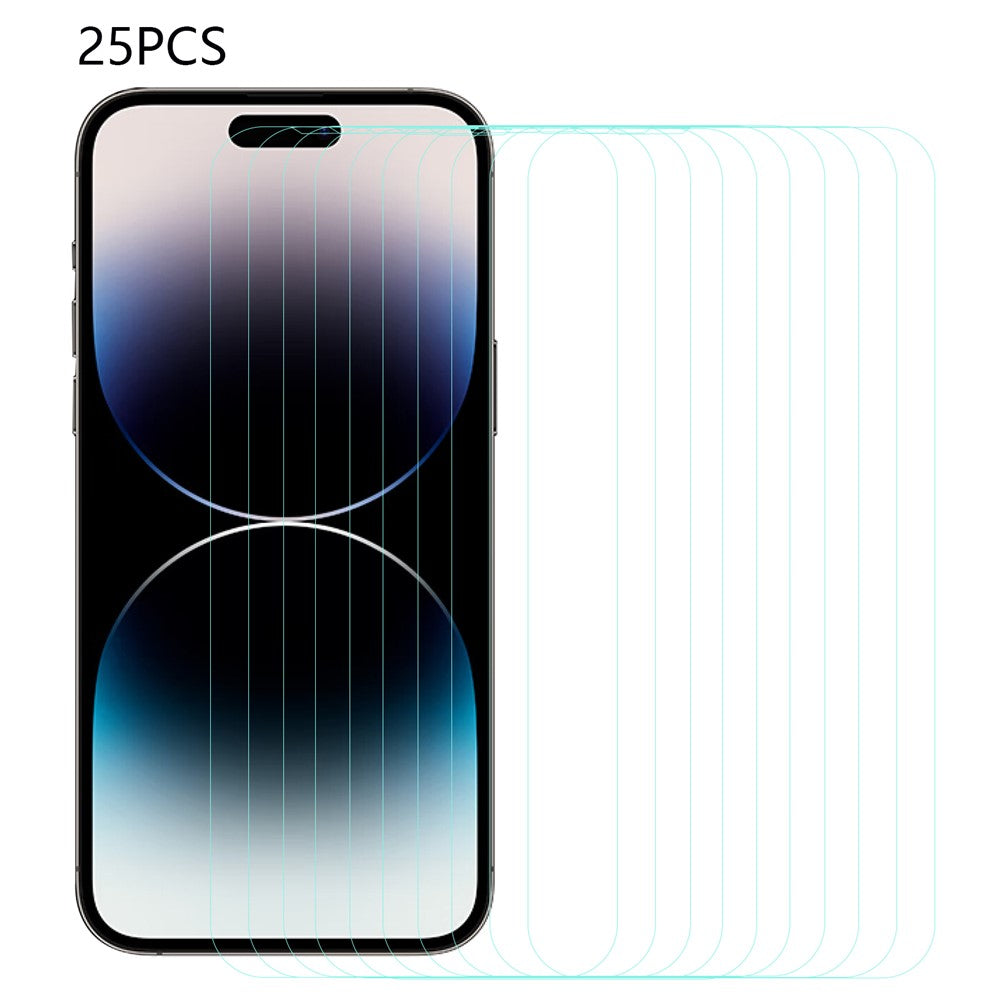 25Pcs For iPhone 14 Pro Max HD Clear Arc Edge Tempered Glass Screen Protector Phone Screen Film (No Package, with Wipes Set, Dust-absorber, Guide Sticker)