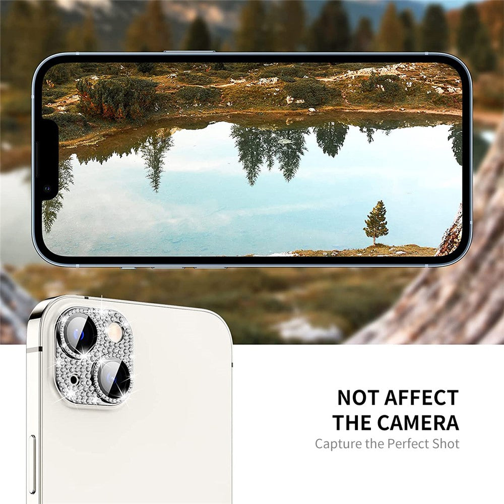 ENKAY HAT PRINCE For iPhone 14 / 14 Plus Camera Lens Protector Rhinestone Decor Aluminum Alloy+Tempered Glass Lens Film