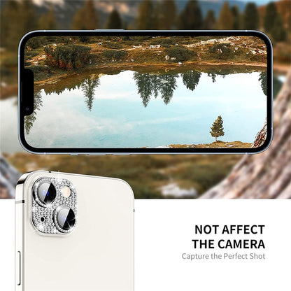 ENKAY HAT PRINCE For iPhone 14 / 14 Plus Camera Lens Protector Rhinestone Decor Aluminum Alloy+Tempered Glass Lens Film