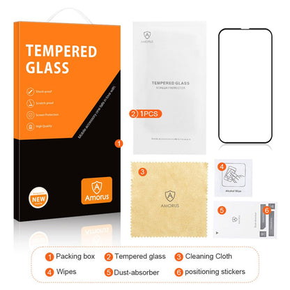 AMORUS Screen Protector for iPhone 15 Pro Max , Clear Silk Printing Full Glue Tempered Glass Film