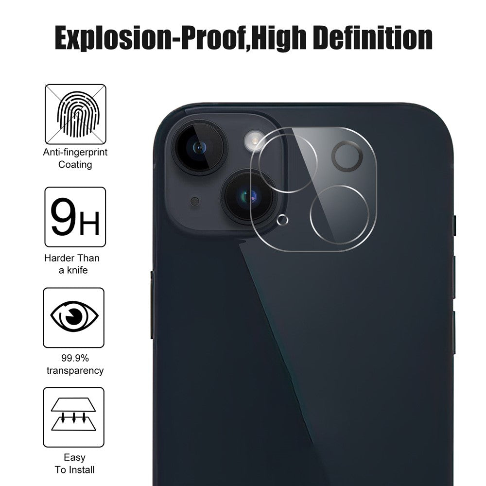 Phone Camera Lens Protector for iPhone 15 / 15 Plus 9H Hardness Tempered Glass Rear Lens Film