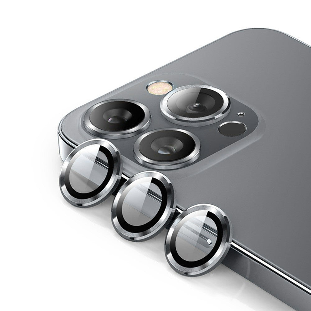 ENKAY HAT PRINCE For iPhone 15 Pro / 15 Pro Max 1 Set Camera Lens Film Tempered Glass + Aluminum Alloy Ring Lens Protector Cover