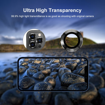 ENKAY HAT PRINCE For iPhone 15 Pro / 15 Pro Max 1 Set Camera Lens Film Tempered Glass + Aluminum Alloy Ring Lens Protector Cover