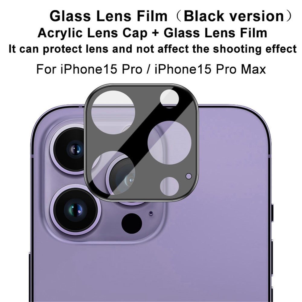 IMAK For iPhone 15 Pro / 15 Pro Max Tempered Glass Camera Lens Protector+Acrylic Lens Cap (Black Version)