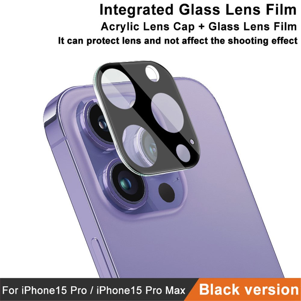 IMAK For iPhone 15 Pro / 15 Pro Max Tempered Glass Camera Lens Protector+Acrylic Lens Cap (Black Version)