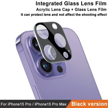 IMAK For iPhone 15 Pro / 15 Pro Max Tempered Glass Camera Lens Protector+Acrylic Lens Cap (Black Version)