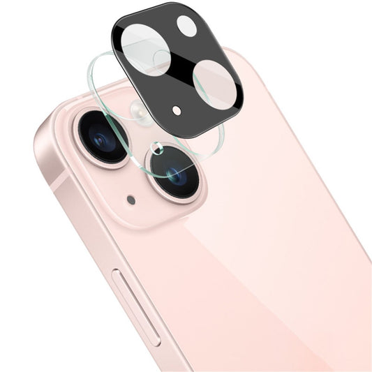 IMAK For iPhone 15 / 15 Plus Camera Lens Film Tempered Glass HD Clear Lens Protector+Acrylic Lens Cap (Black Version)
