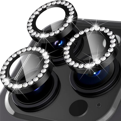 For iPhone 15 Pro / 15 Pro Max Camera Lens Protector Set Metal Rhinestone Ring Tempered Glass Lens Film