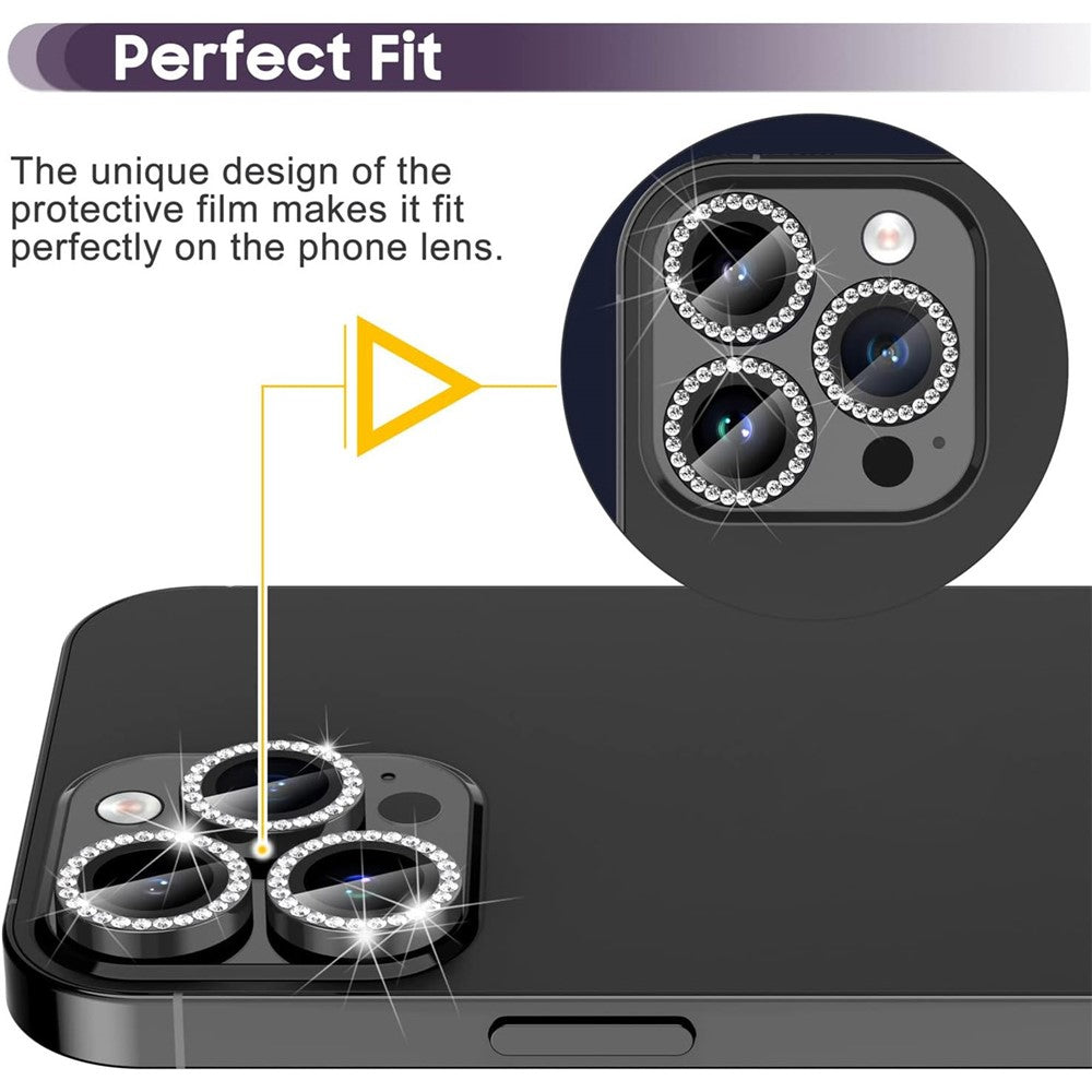 For iPhone 15 Pro / 15 Pro Max Camera Lens Protector Set Metal Rhinestone Ring Tempered Glass Lens Film