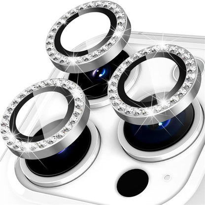 For iPhone 15 Pro / 15 Pro Max Camera Lens Protector Set Metal Rhinestone Ring Tempered Glass Lens Film