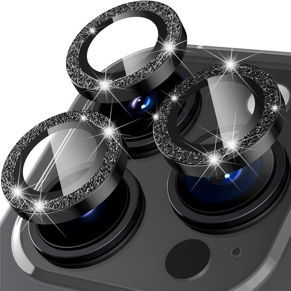 For iPhone 15 Pro / 15 Pro Max Ring Circle Lens Film Set Glitter Metal+Tempered Glass Camera Lens Protector