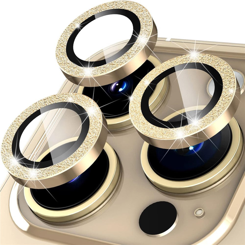 For iPhone 15 Pro / 15 Pro Max Ring Circle Lens Film Set Glitter Metal+Tempered Glass Camera Lens Protector