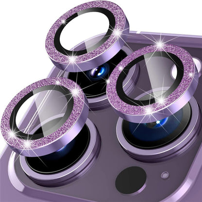 For iPhone 15 Pro / 15 Pro Max Ring Circle Lens Film Set Glitter Metal+Tempered Glass Camera Lens Protector