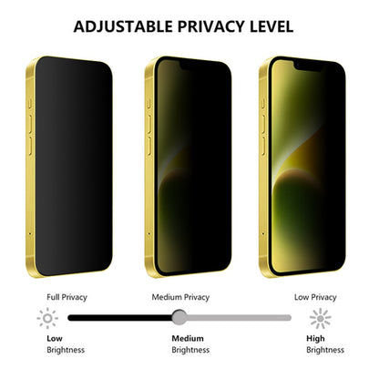 RURIHAI For iPhone 15 Full Cover High Aluminium-silicon Glass Film Silk Printing Black Edge Anti-spy Screen Protector