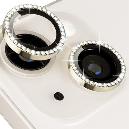 For iPhone 15 / 15 Plus Rhinestone Decor Camera Lens Protector Set Tempered Glass+Metal Ring Cover Lens Film
