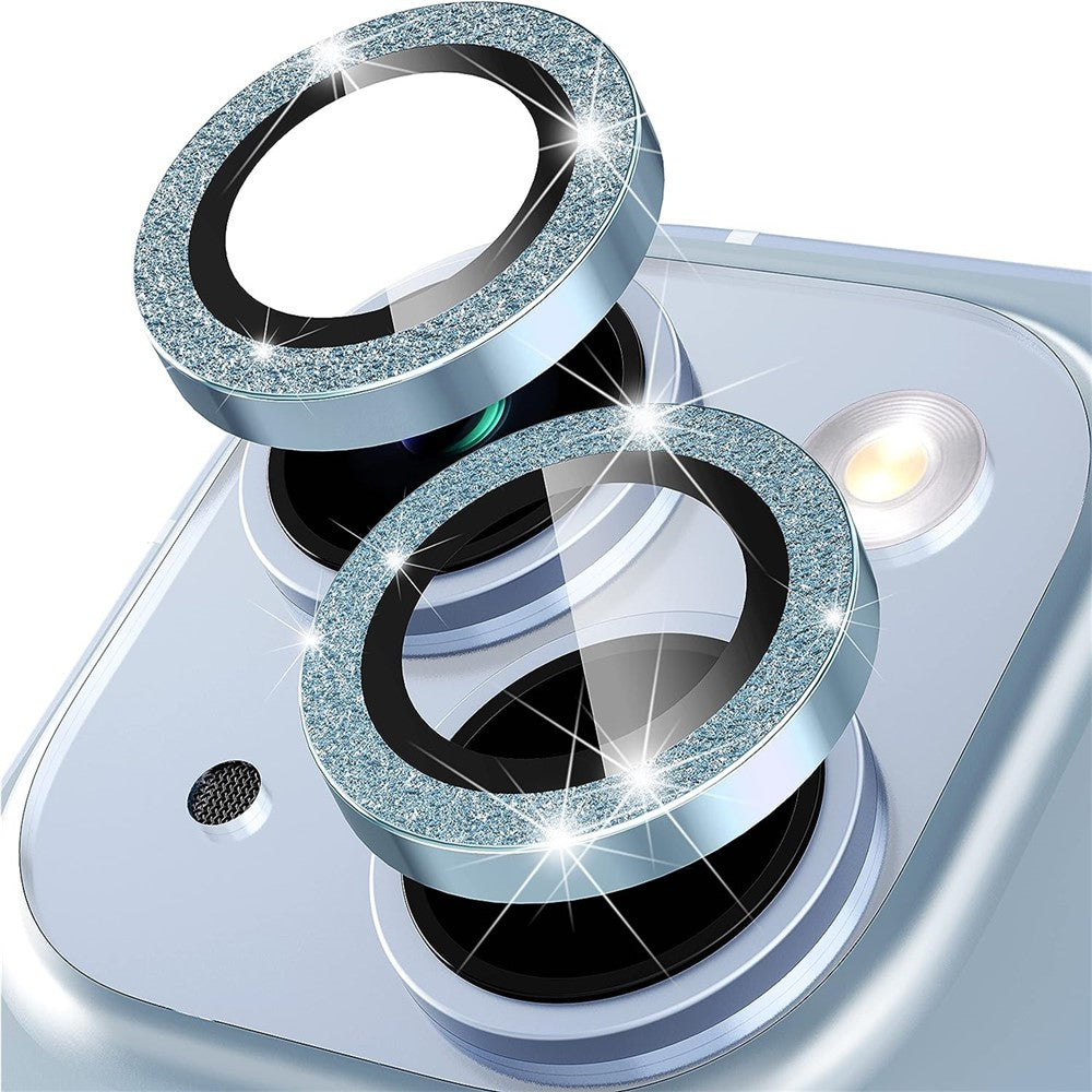 For iPhone 15 / 15 Plus Camera Lens Protector Set Glitter Metal Ring Tempered Glass Back Lens Film