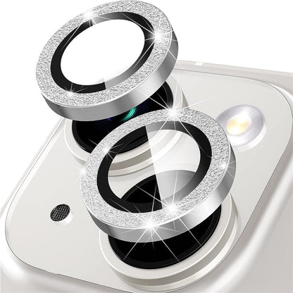 For iPhone 15 / 15 Plus Camera Lens Protector Set Glitter Metal Ring Tempered Glass Back Lens Film