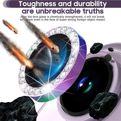 For iPhone 15 / 15 Plus Bling Rhinestone Camera Lens Protector Set Colorful Metal Ring Tempered Glass Lens Film