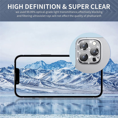 ENKAY HAT PRINCE For iPhone 15 Pro / 15 Pro Max Rhinestone Decor Lens Cover Film Aluminum Alloy+Tempered Glass Camera Lens Protector