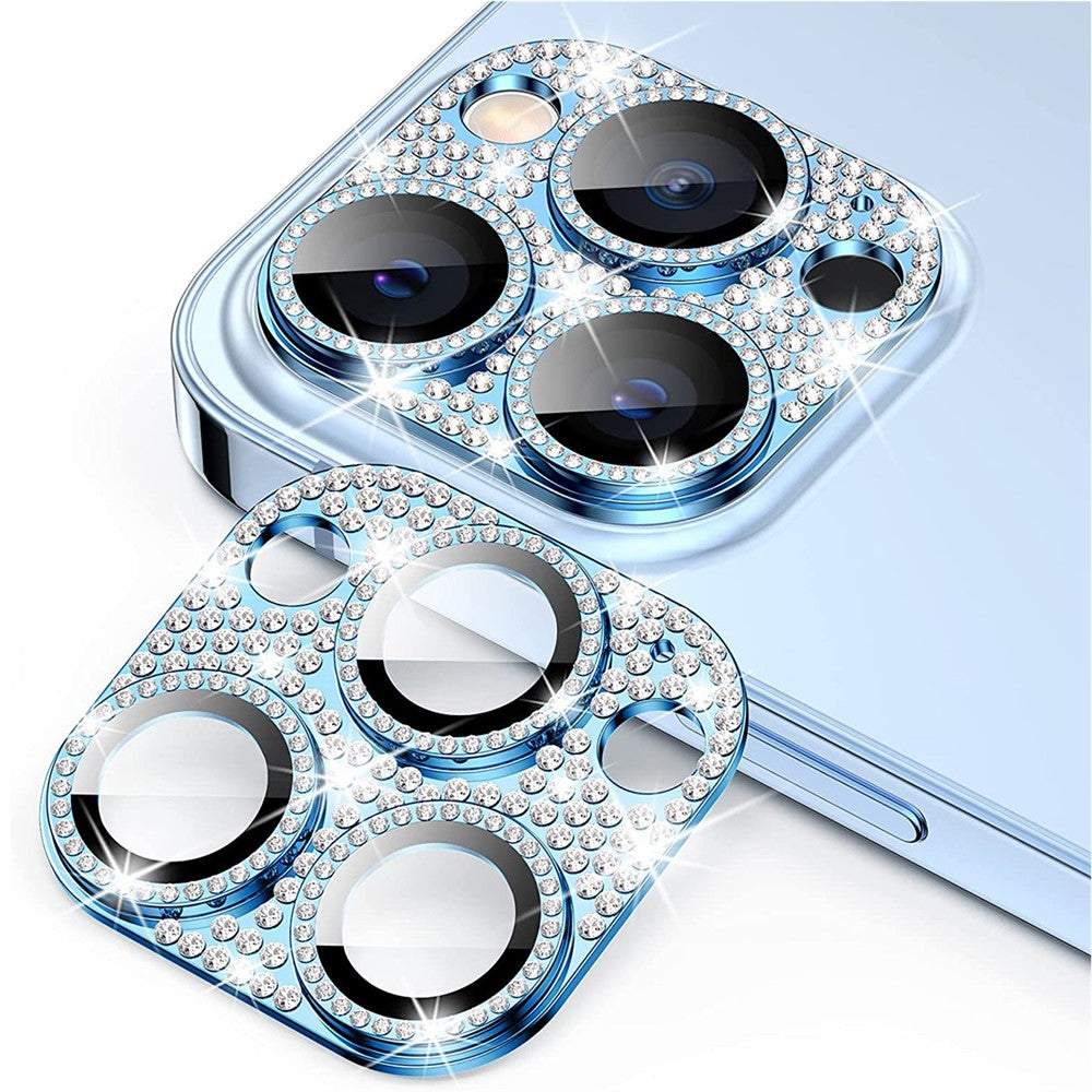ENKAY HAT PRINCE For iPhone 15 Pro / 15 Pro Max Rhinestone Decor Lens Cover Film Aluminum Alloy+Tempered Glass Camera Lens Protector