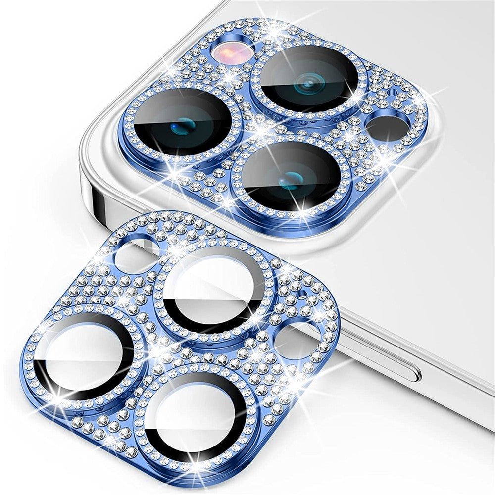 ENKAY HAT PRINCE For iPhone 15 Pro / 15 Pro Max Rhinestone Decor Lens Cover Film Aluminum Alloy+Tempered Glass Camera Lens Protector
