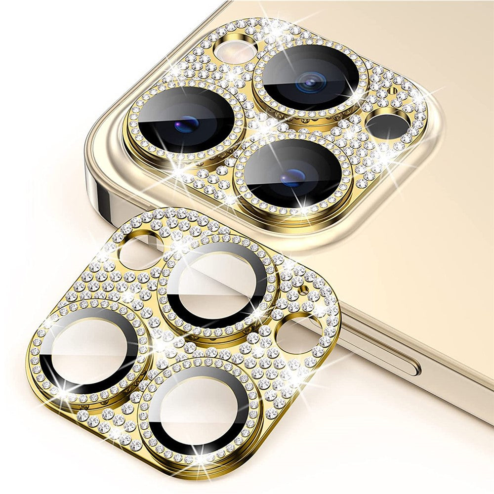 ENKAY HAT PRINCE For iPhone 15 Pro / 15 Pro Max Rhinestone Decor Lens Cover Film Aluminum Alloy+Tempered Glass Camera Lens Protector