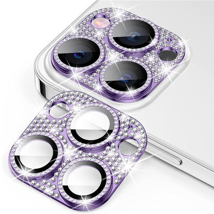 ENKAY HAT PRINCE For iPhone 15 Pro / 15 Pro Max Rhinestone Decor Lens Cover Film Aluminum Alloy+Tempered Glass Camera Lens Protector