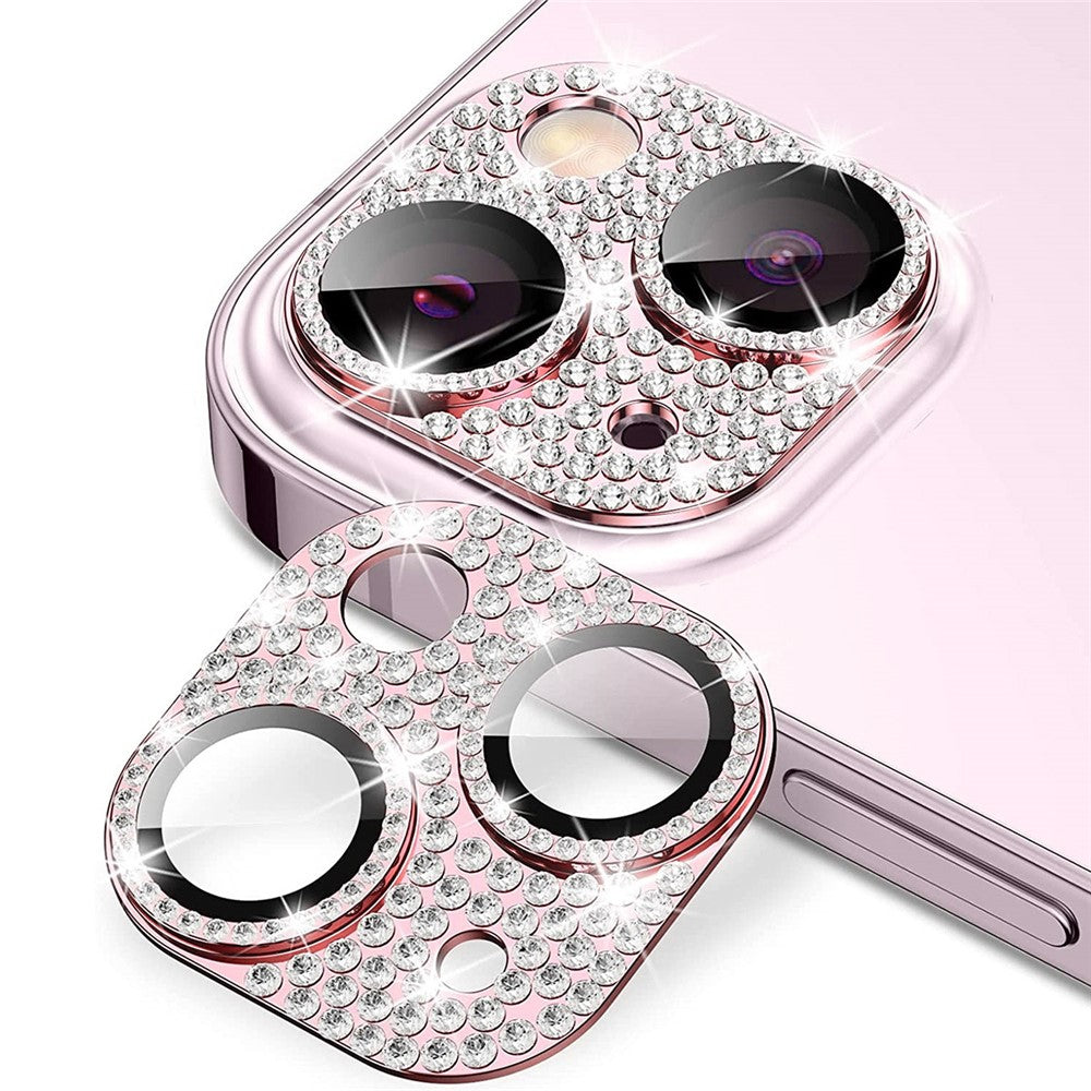 ENKAY HAT PRINCE For iPhone 15 / 15 Plus Bling Lens Film Rhinestone Decor Aluminum Alloy+Tempered Glass Camera Cover Protector