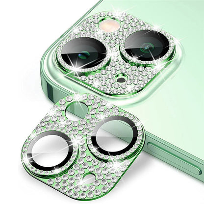 ENKAY HAT PRINCE For iPhone 15 / 15 Plus Bling Lens Film Rhinestone Decor Aluminum Alloy+Tempered Glass Camera Cover Protector
