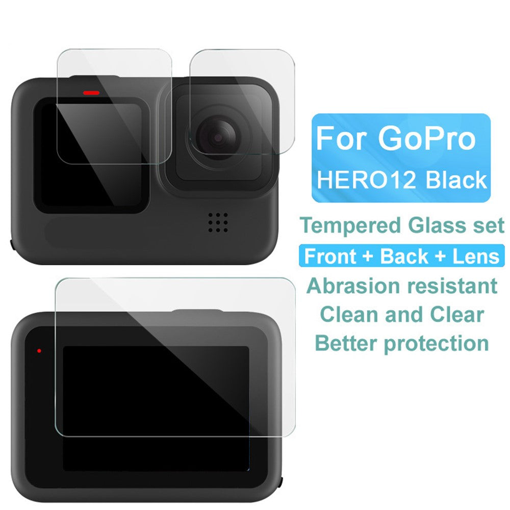 IMAK 1 Set Action Camera Screen Film for GoPro Hero 12 Black , Tempered Glass Screen Protector (Front Screen+Rear Screen+Lens)