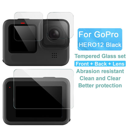 IMAK 1 Set Action Camera Screen Film for GoPro Hero 12 Black , Tempered Glass Screen Protector (Front Screen+Rear Screen+Lens)