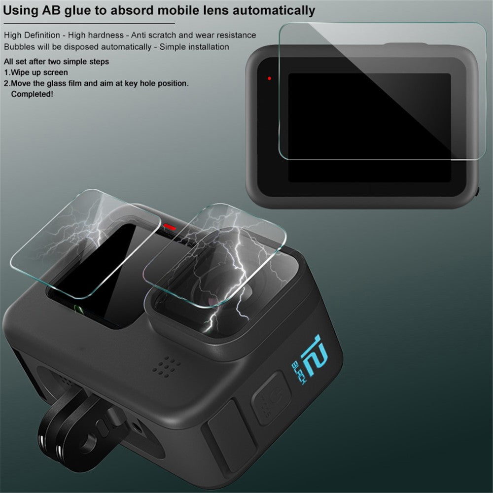 IMAK 1 Set Action Camera Screen Film for GoPro Hero 12 Black , Tempered Glass Screen Protector (Front Screen+Rear Screen+Lens)