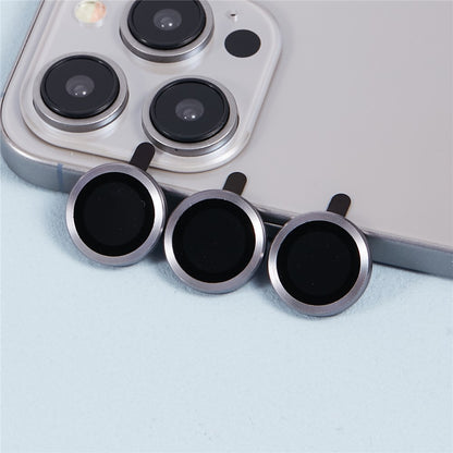 For iPhone 15 Pro / 15 Pro Max 1 Set Camera Lens Protector Metal Ring Tempered Glass Electroplating CD Vein Lens Film