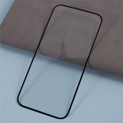 For iPhone 15 Pro Clear Screen Protector Black Edge Silk Printing Full Cover Tempered Glass Film with Dust-Proof Net