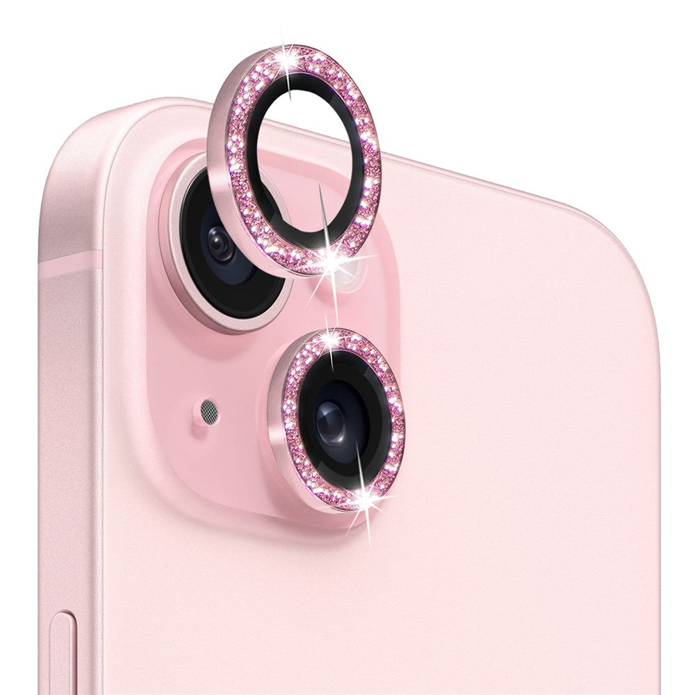NORTHJO 1 Set For iPhone 15 / 15 Plus Glitter Camera Lens Protector Tempered Glass+Metal Ring Cover Film