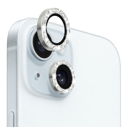 NORTHJO 1 Set For iPhone 15 / 15 Plus Glitter Camera Lens Protector Tempered Glass+Metal Ring Cover Film