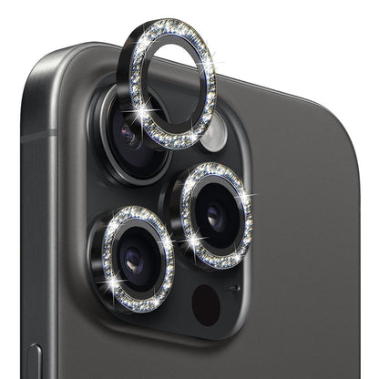 NORTHJO 1 Set For iPhone 15 Pro / 15 Pro Max Camera Lens Film Tempered Glass+Metal Glitter Rear Lens Protector