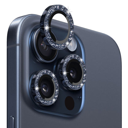NORTHJO 1 Set For iPhone 15 Pro / 15 Pro Max Camera Lens Film Tempered Glass+Metal Glitter Rear Lens Protector