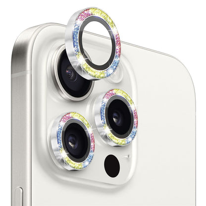 NORTHJO 1 Set For iPhone 15 Pro / 15 Pro Max Camera Lens Film Tempered Glass+Metal Glitter Rear Lens Protector